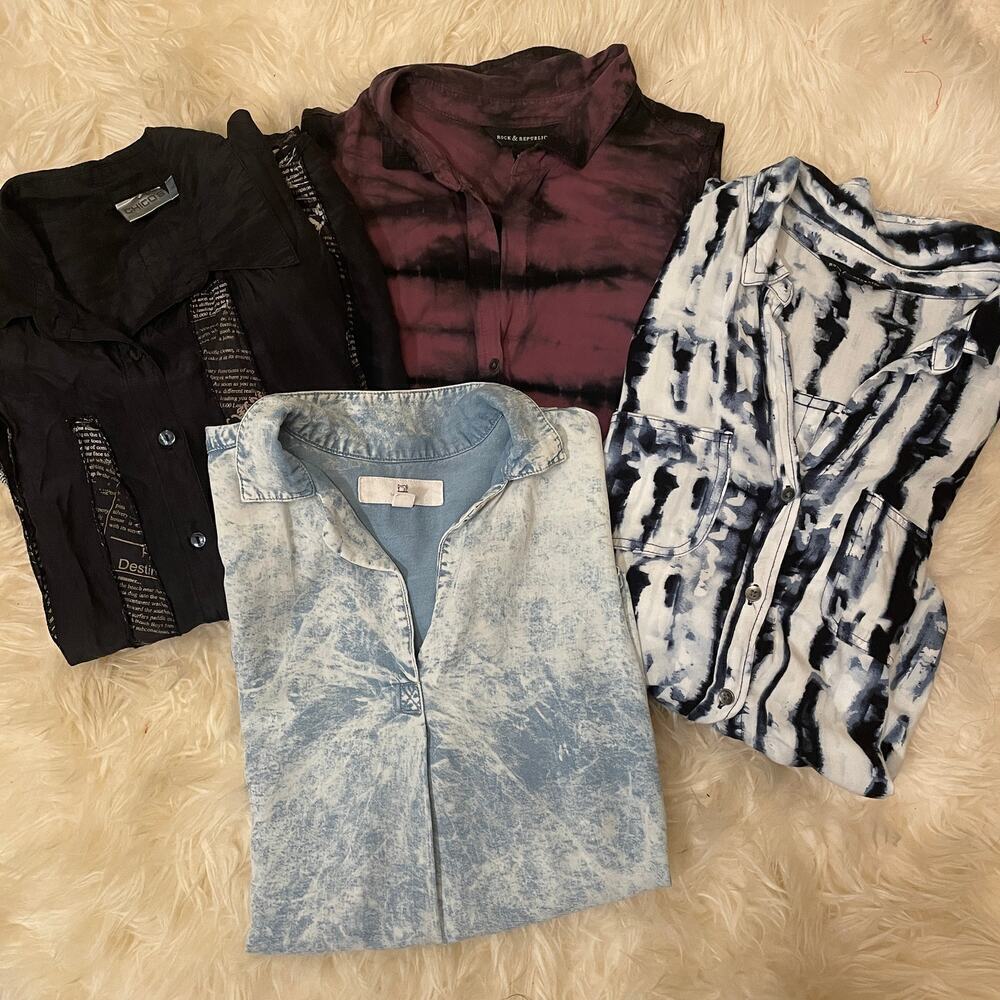 Y2K Streetwear Bundle | Tie Dye & Grunge Tops Set (4 Pc, Size S/M)